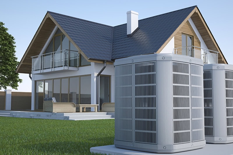 Digital illustration of two air conditioners outside home.