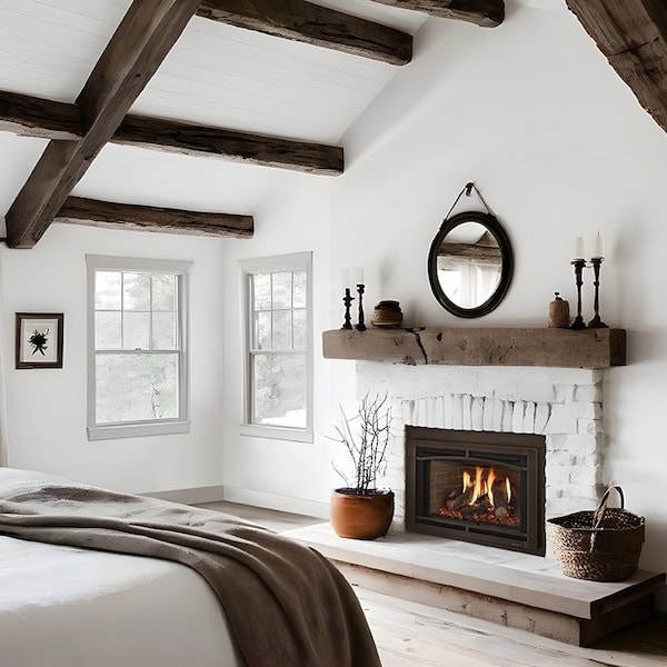 A lit fireplace installed in a home.