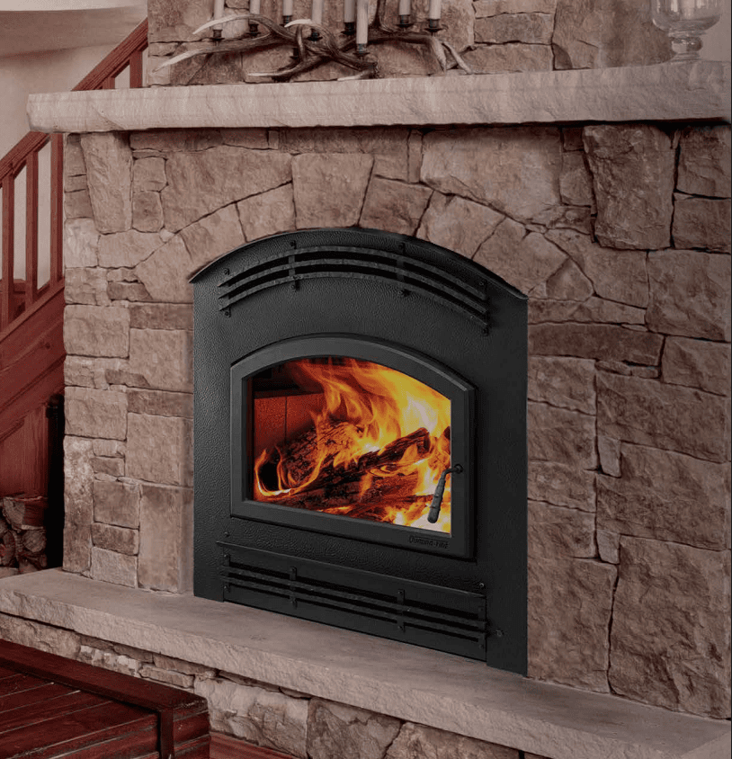 Wood Fireplace With Glass.