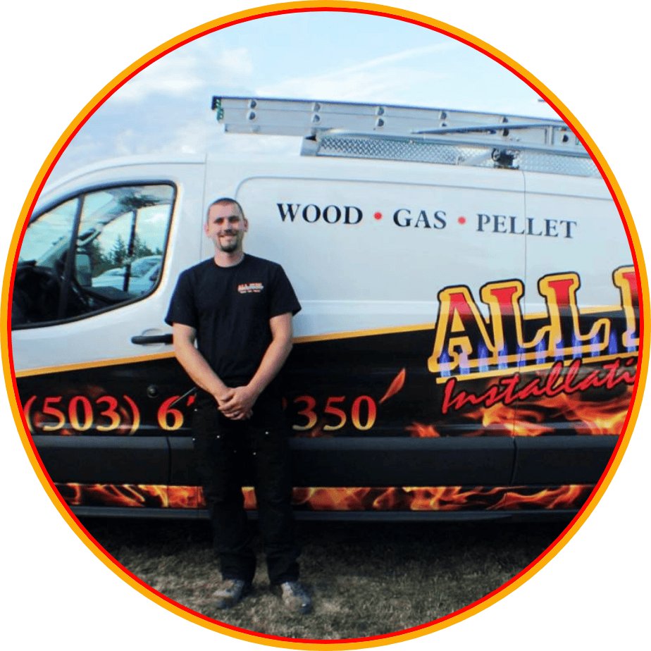 All Fuel Installation & Service technician standing in front of company vehicle at Troutdale, OR, office.